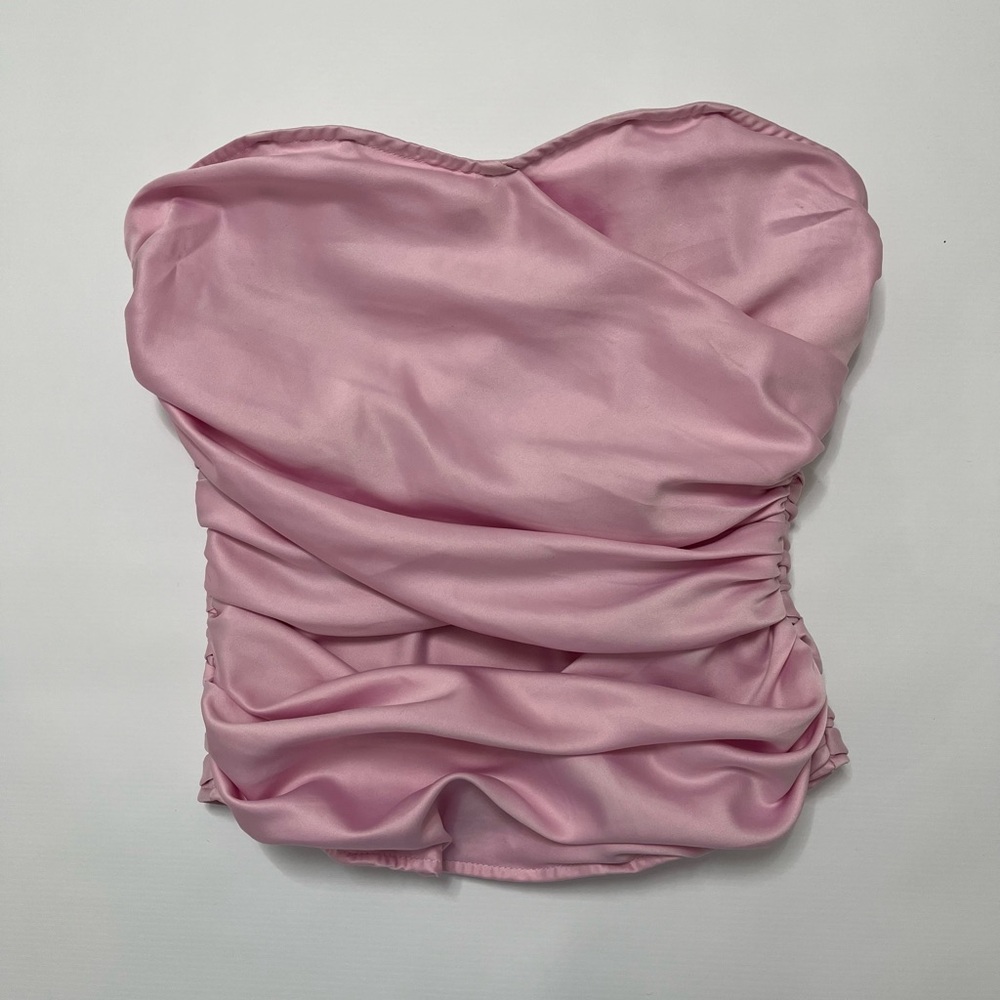 Vintage boned Pink Strapless Ruched corset top - 36
